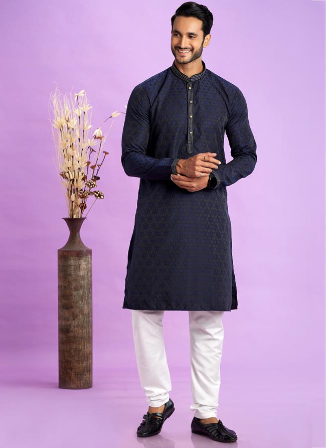 Art Silk Blue Festival Wear Jacquard Kurta Pajama